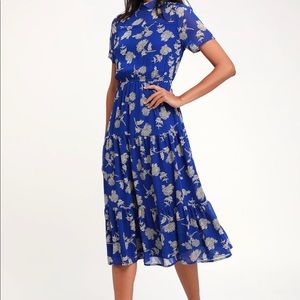 Floral Dressed Up Royal Blue Floral Midi Dress